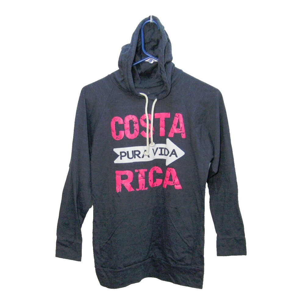 COSTA RICA Girl's (Size Large) Blue Long Sleeve Hoodie Graphic Hooded Shirt Top